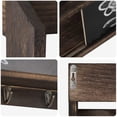 thumbnail image 3 of Wood Mail Sorter Wall Mount Mail & Key Holder Organizer with Chalkboard Surface, 4 Key Hooks (Brown), 3 of 3
