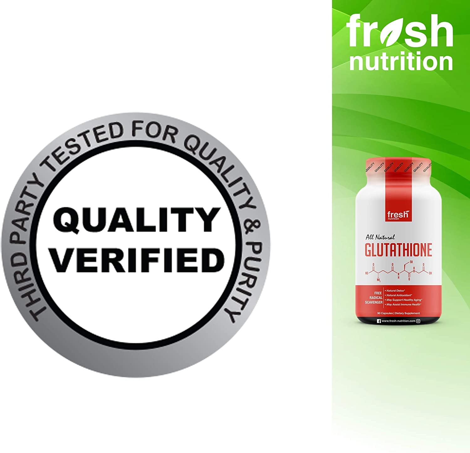 Fresh Nutrition Glutathione Supplement, 500mg Reduced Form, Vegan, DNA  Verified, 90 Capsules