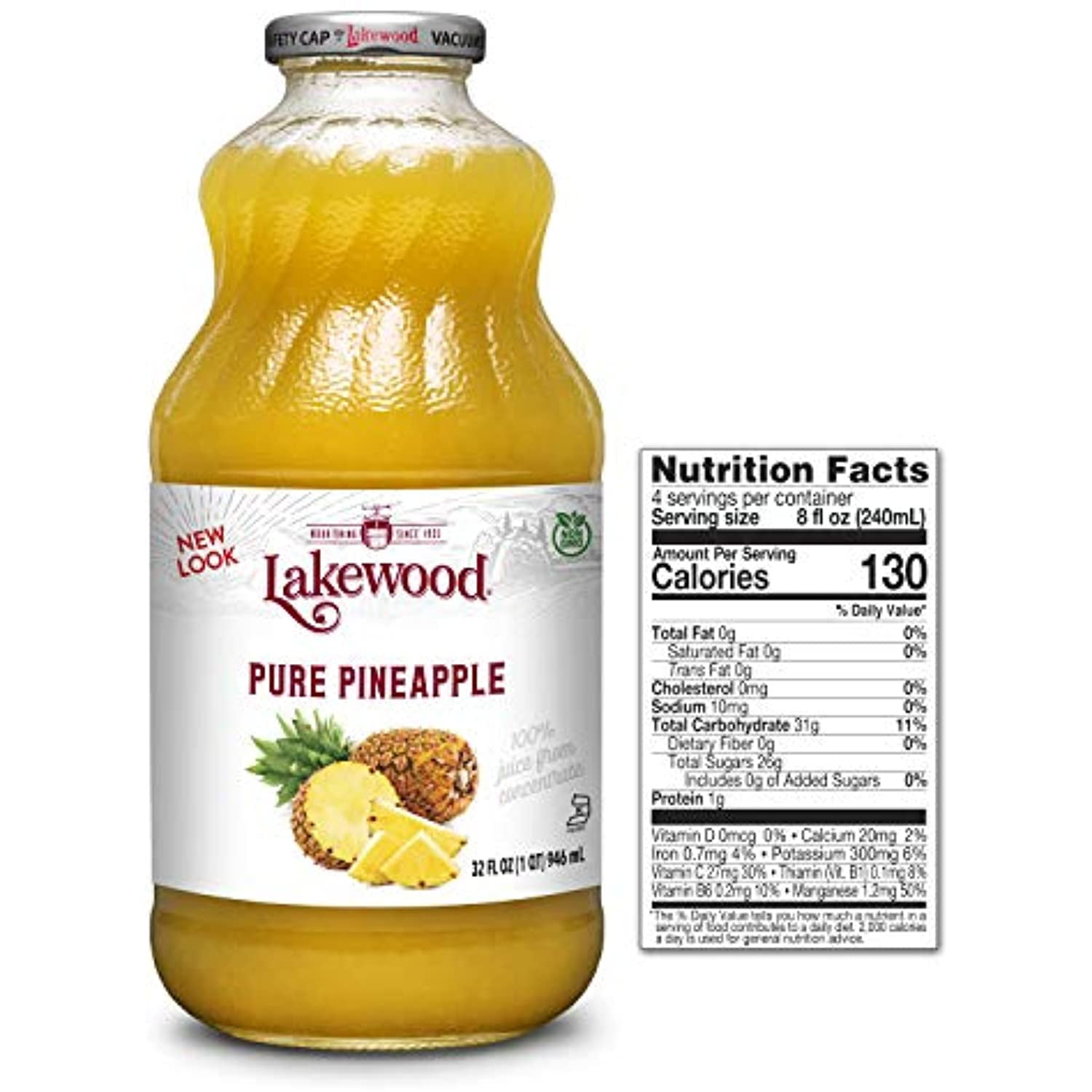 Lakewood Premium Pure Pineapple Juice (32 Oz, 6 Pack)