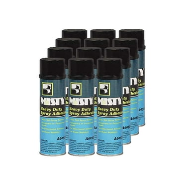 Misty Heavy-Duty Spray Adhesive - 12 oz (Case of 12) - 1002035 - Wide Pattern, Aerosol , For Temporary and Permanent Bonding on Leather, Cardboard, Most Plastics, and Cloth