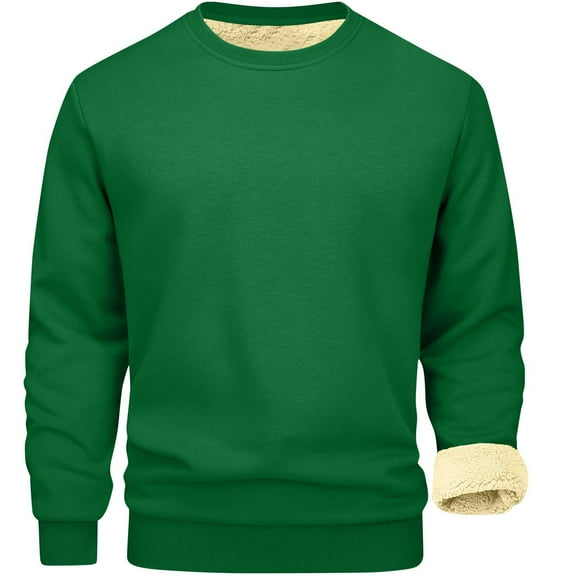 Fshiont Mens Crewneck Thermal Shirts Sherpa Lined Sweatshirts Winter Warm Soft Fleece Long Sleeve Thick Pullover Tops Green L