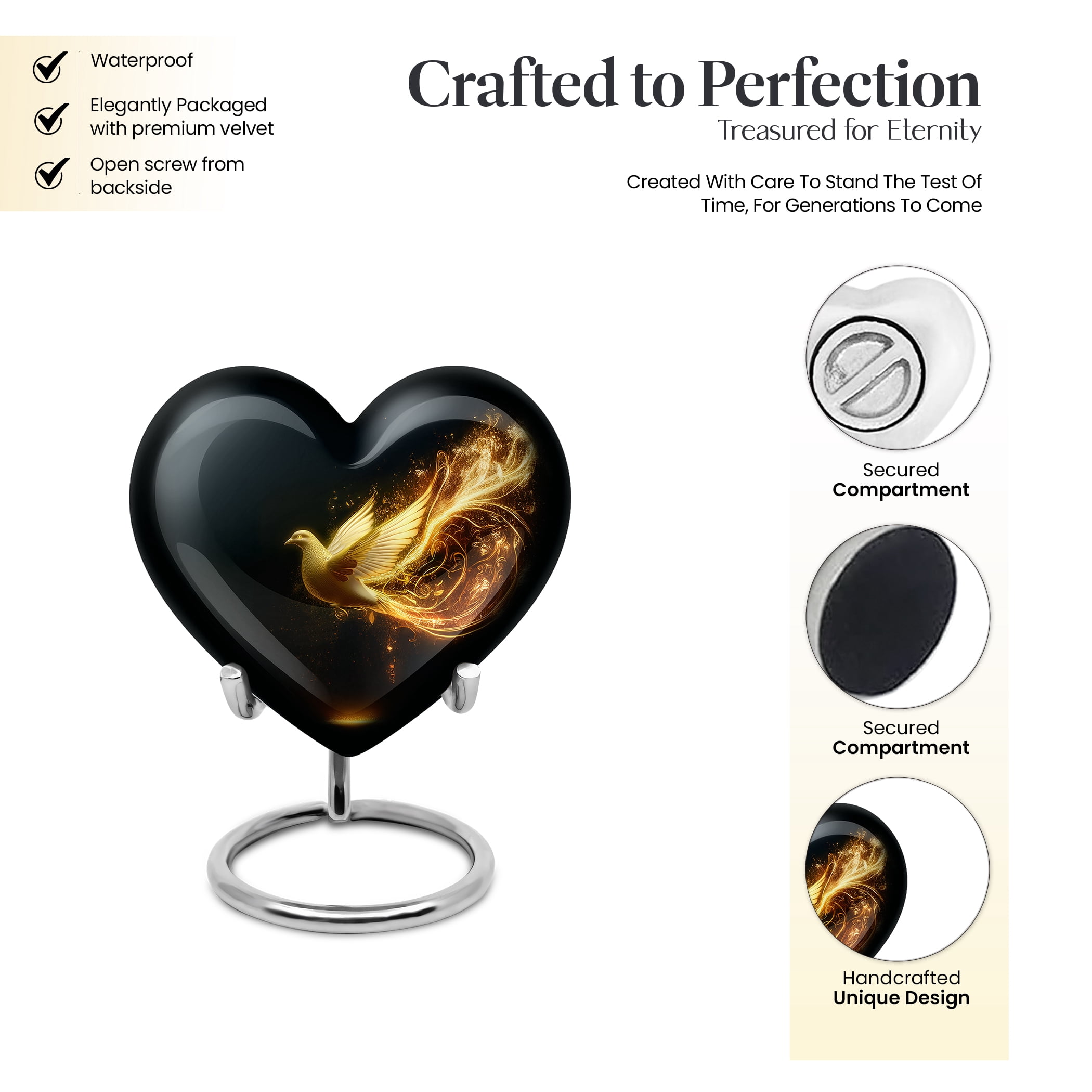 Golden Dove Urn, Urn for Ashes for Men, Mini Cremation Urns, Burial Urns for Human Ashes Adult Male, Decorative Urns, Memory Keepsakes Deceased (Size - 3inch, 2 Pcs)