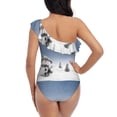 thumbnail image 5 of Picia Snowman And Christmas Tree Pattern Women's One Piece Swimsuits,One Shoulder Swimwear Asymmetric ,Ruffle Monokinis Bathing Suits,High Waisted Flattering Bathing Suits-Large, 5 of 8