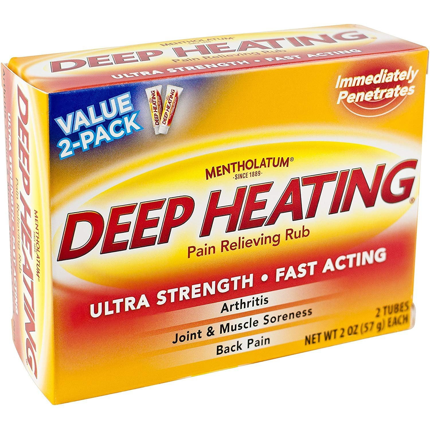 Mentholatum Ultra Strength Deep Heating Pain Relieving Rub 2 Tubes 2 Oz