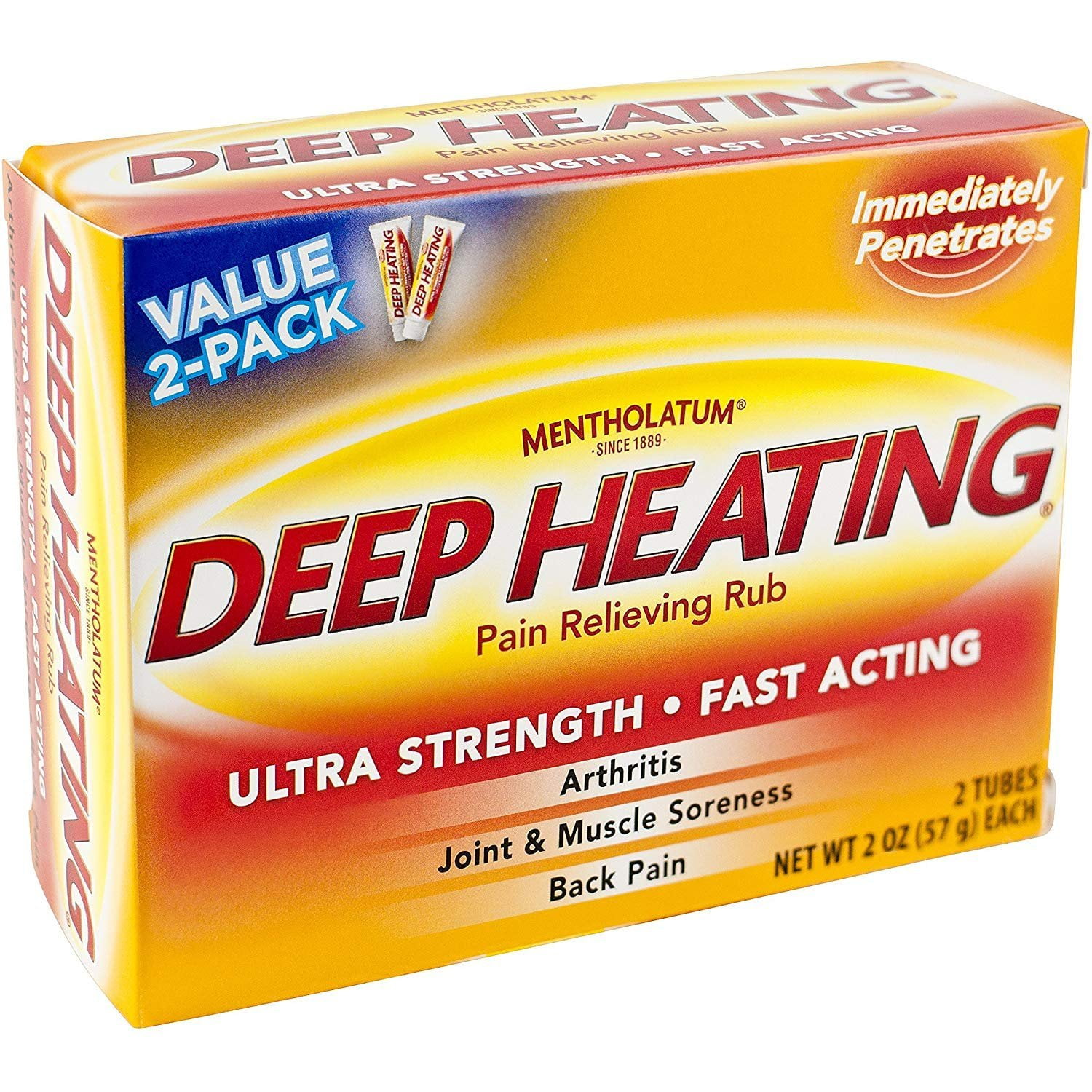 Mentholatum Ultra Strength Deep Heating Pain Relieving Rub 2 Tubes - 2 Oz