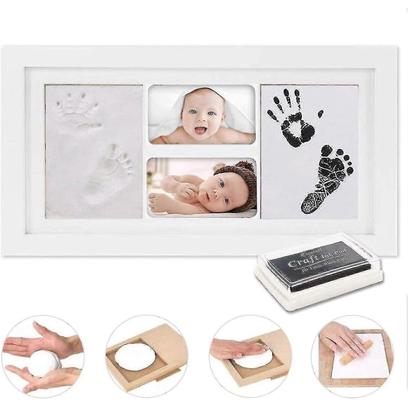 Baby Handprint And Footprint, Baby Wood Picture Frame With Plaster Cast For Baby Hand And Foot, Impression Set Picture Frame Baby Gift, Special Gift F