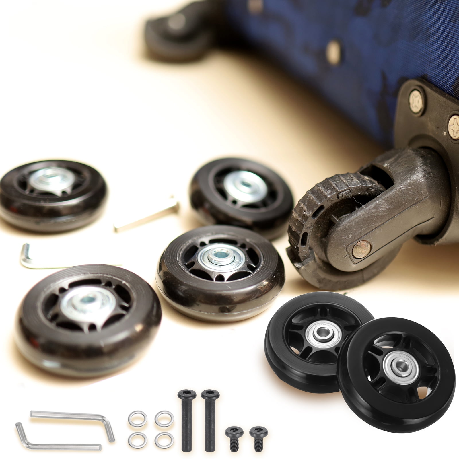 Uxcell Set of 2 Luggage Wheels Replacement 69 x 19 mm/2.7" x 0.7" Rubber Swivel Caster Bearing Wheels Repair Kits