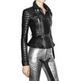 thumbnail image 2 of New Women's Black Quilted Leather Motorcycle Biker Collared Jacket 100% Genuine Soft Lambskin Belted jacket W315, 2 of 4