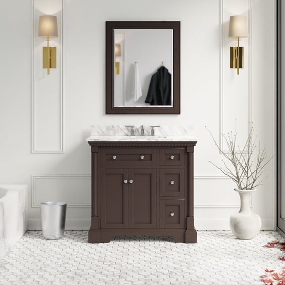 Sydney 36" Bathroom Vanity with Chocolate Cabinet and Carrara Marble Top