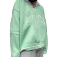 thumbnail image 2 of xiaxaixu Women's V Neck Sweaters, Heart Long Sleeve Bat Print Loose Knit Tops, 2 of 4