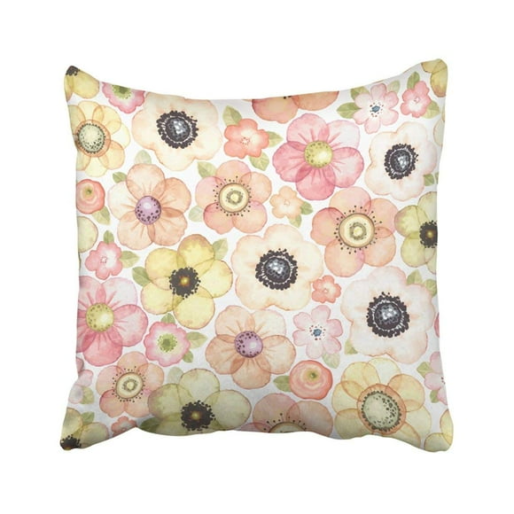 RYLABLUE Green Anemone With Flowers Meadow Floral In Vintage Style Pink Ecology Garden Hellebore Pillowcase Pillow Cover 16x16 inches