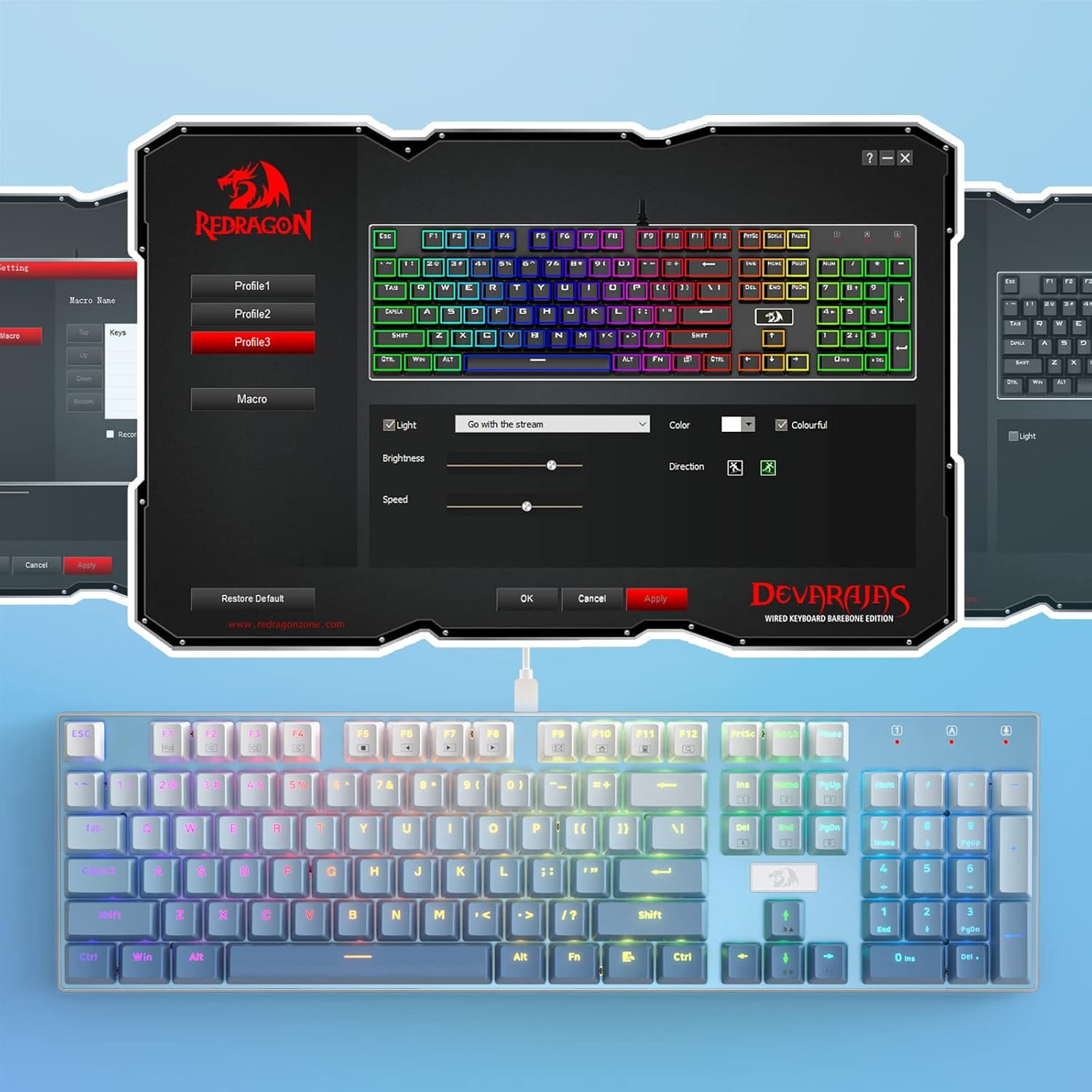Redragon K556 SE RGB LED Backlit Wired Mechanical Gaming Keyboard, Aluminum Base, 104 Keys, Hot-Swap Linear Quiet Red Switch