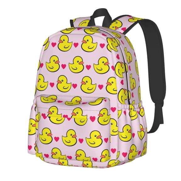 Rateoe Ducks And Pink Heart Pattern Student Backpack,Backpack for School,Lightweight Bag,Travel Backpack,Outdoor Backpack,Large Capacity Backpack