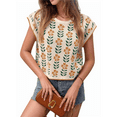 thumbnail image 3 of Womens Summer Casual Printed Tops Cap Sleeve Crew Neck Cute Knit Sweaters apricot S, 3 of 7