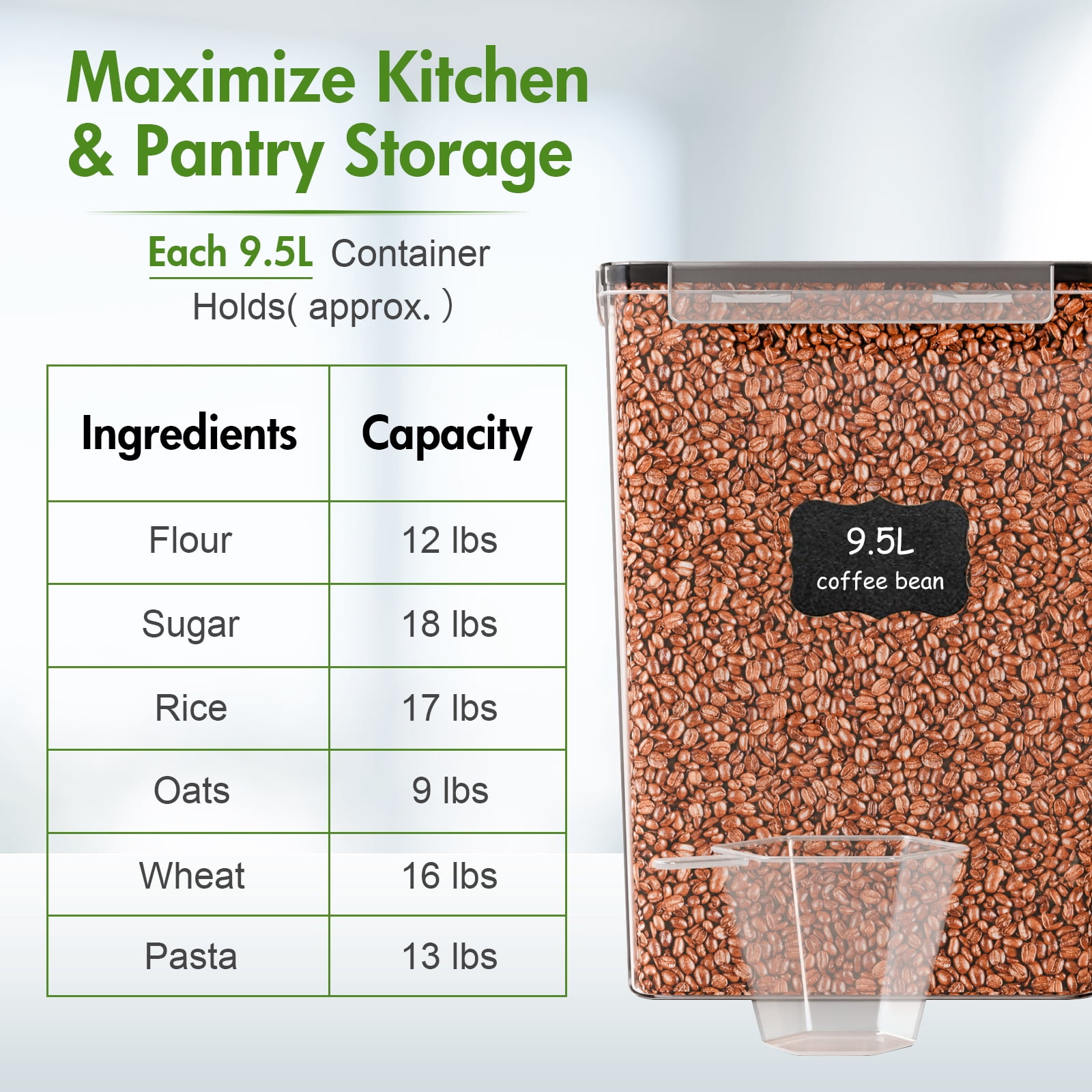 9.5L/321oz Cereal Flour Storage, 2 Pcs Large Food Storage Containers Airtight Pantry Storage Canisters for Flour, Sugar
