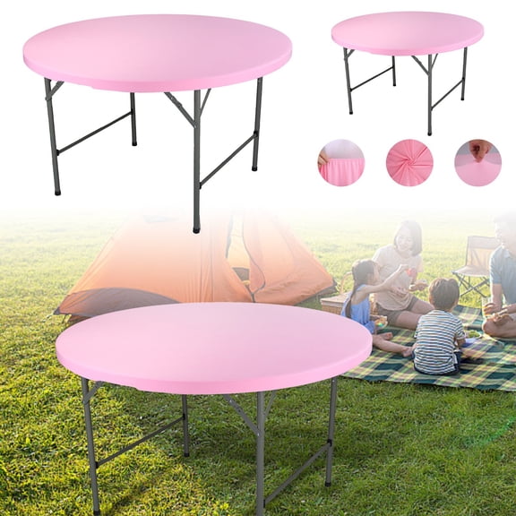 Waterproof Round Tablecloth - Elastic Fitted Table Cover for 48"/60" Tables - Flannel-Backed Picnic Table Protector for Indoor/Outdoor Use