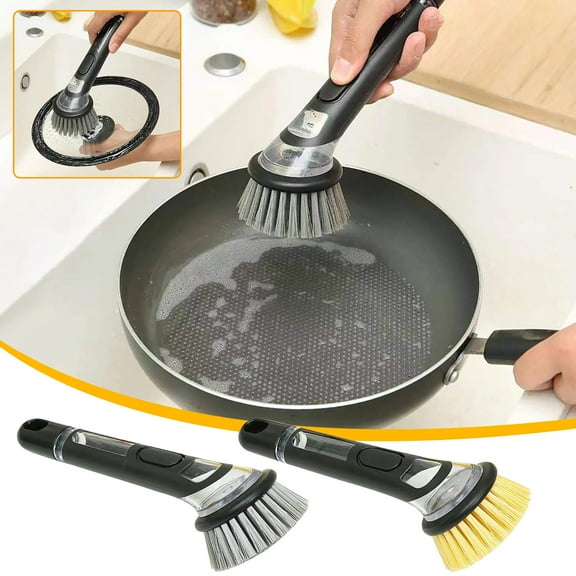 AZXY Scrub Brushes for Cleaning,Scrub Brush Kitchen,Cleaning Brushes with Handles,Long Handled Liquid Washing Pot Brush for Stove and Dish Gray