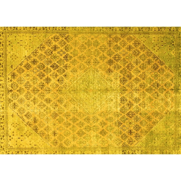 Ahgly Company Machine Washable Indoor Rectangle Persian Yellow Traditional Area Rugs, 5' x 7'