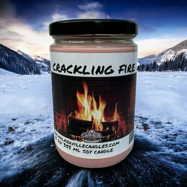 Crackling Fire Vegan Coconut Soy 12 oz/ 355 ml Candle Hand-poured, Eco-friendly, Clean Burning, Christmas Woodsy Clean Fruity Wood Wick