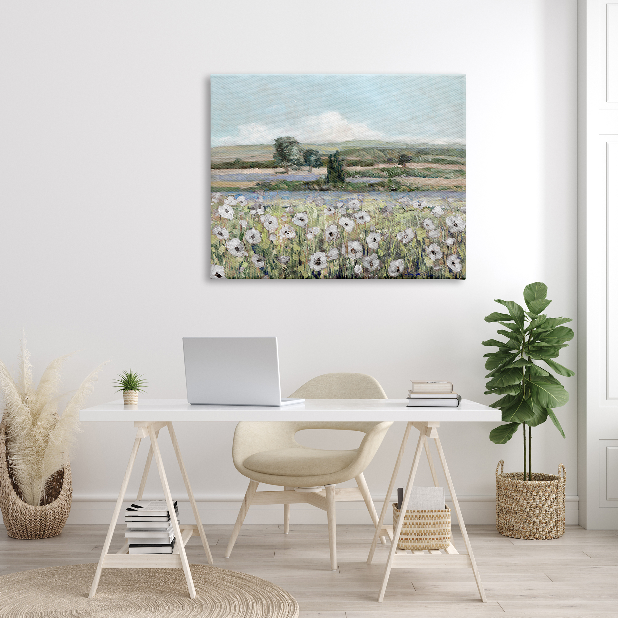 Stupell Industries Rural Flower Meadow Countryside Flowing Streams View Painting Gallery Wrapped Canvas Print Wall Art, Design by Sally Swatland