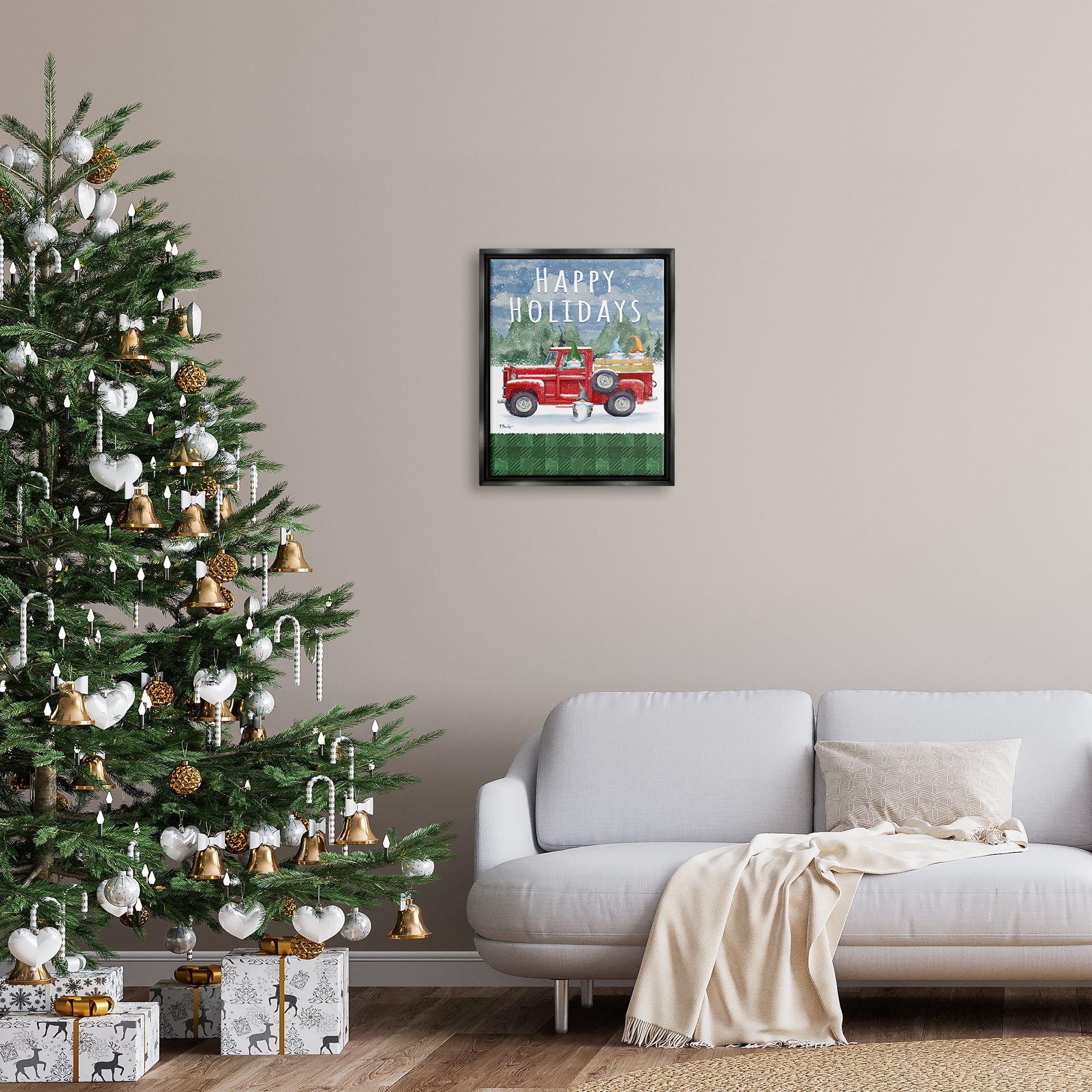 Stupell Industries Happy Holidays Truck Holiday Painting Black Floater Framed Art Print Wall Art, 17 x 21