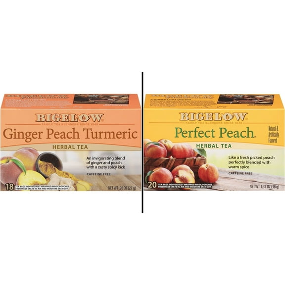 Bigelow Perfect Peach Herb Tea Bags 18 ct & Bigelow Ginger Peach Turmeric Herbal Tea 20 ct