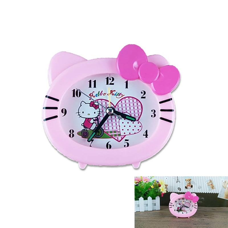 Girl Fashion Portable Cute Cartoon Hello Kitty Analog Display Bedside Alarm  Clock Gift