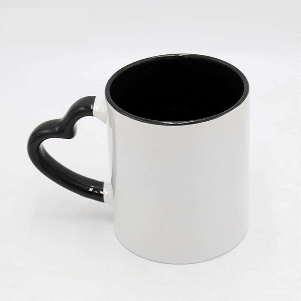 MR.R 11oz Set of 6 Sublimation Blank Dishwasher Ceramic Mug,Blank Coated Cup,Sublimation Blank Mugs,Classic Cup with Black Color Inner Mug and Heart Handle,