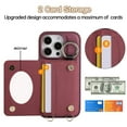 thumbnail image 4 of TECH CIRCLE for iPhone 15 Case, Quilted PU Leather Double Magnetic Clasp Shockproof Cover with Card Holder Shoulder Strap Mirror Ring Stand Flip Wallet Case for iPhone 15 6.1",Winered, 4 of 6