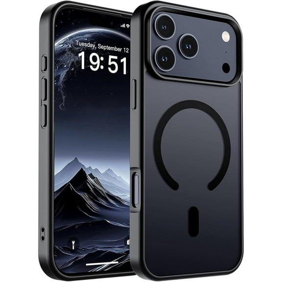 Magnetic for iPhone 17 Pro Max Case (Compatible with MagSafe)(Military Grade Drop Protection) Translucent Matte Shockproof with Anti-Fingerprint Phone Cover, Black
