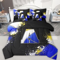 Feelyou Monogrammed Letter A Bedding Comforter Set 7 Pieces, Modern Fashion Watercolor Full Bedding Set, Teens Kids Boys Girls Reversible Fitted Sheet Flat Sheet, Super Cozy Room Decor