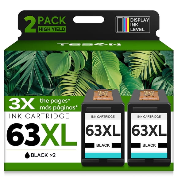 Cartucho de tinta TESEN 63XL negro, paquete de 2, alto rendimiento