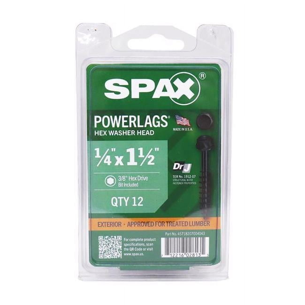Spax 5041874 Power Lags 0.25 x 1.5 in. Washer High Corrosion Resistant Carbon Steel Lag Screw, Black - Pack of 12