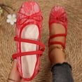 thumbnail image 3 of Women's Floral Embroidered Mesh Flats Square Toe Strap Breathable Ballet Shoes for Dressy Trendy Work Office Wedding Daily Ballerina Red 8.5, 3 of 9