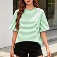 thumbnail image 5 of FAIWAD Summer Tops for Women Striped Tie Back Short Sleeve Crew Neck T Shirts Casual Going Out Blouses, 5 of 9
