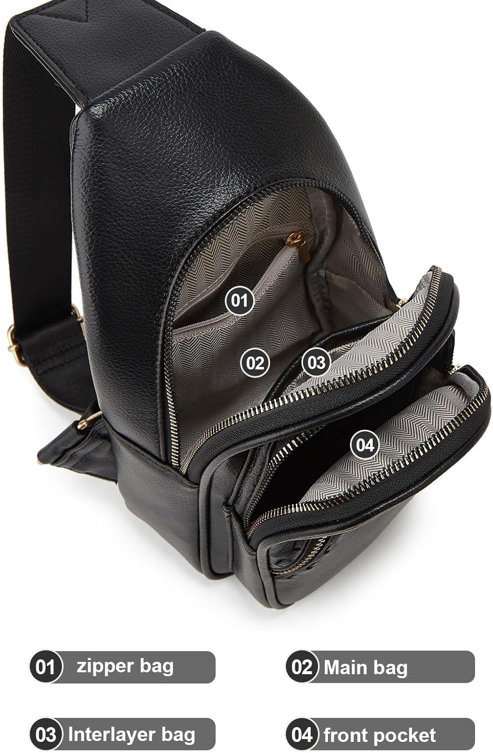 Small Sling Bag for Women, Vegan Leather Fanny Pack Crossbody Bags for Women, Chest Bag With Wide Strap