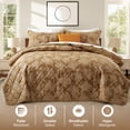 thumbnail image 3 of IR Imperial Rooms 3-Piece Velvet Bedspread Set, Floral Ultrasonic Embossed Quilt, Queen, Caramel (Pack of 2), 3 of 8