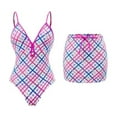 thumbnail image 6 of Enjoytime Womens Bathing Suits Plaid Tummy Control Cutout One Piece Swimsuit with Cover Up Beach Skirt Modest Cute 2 Piece Swimwear, 6 of 8