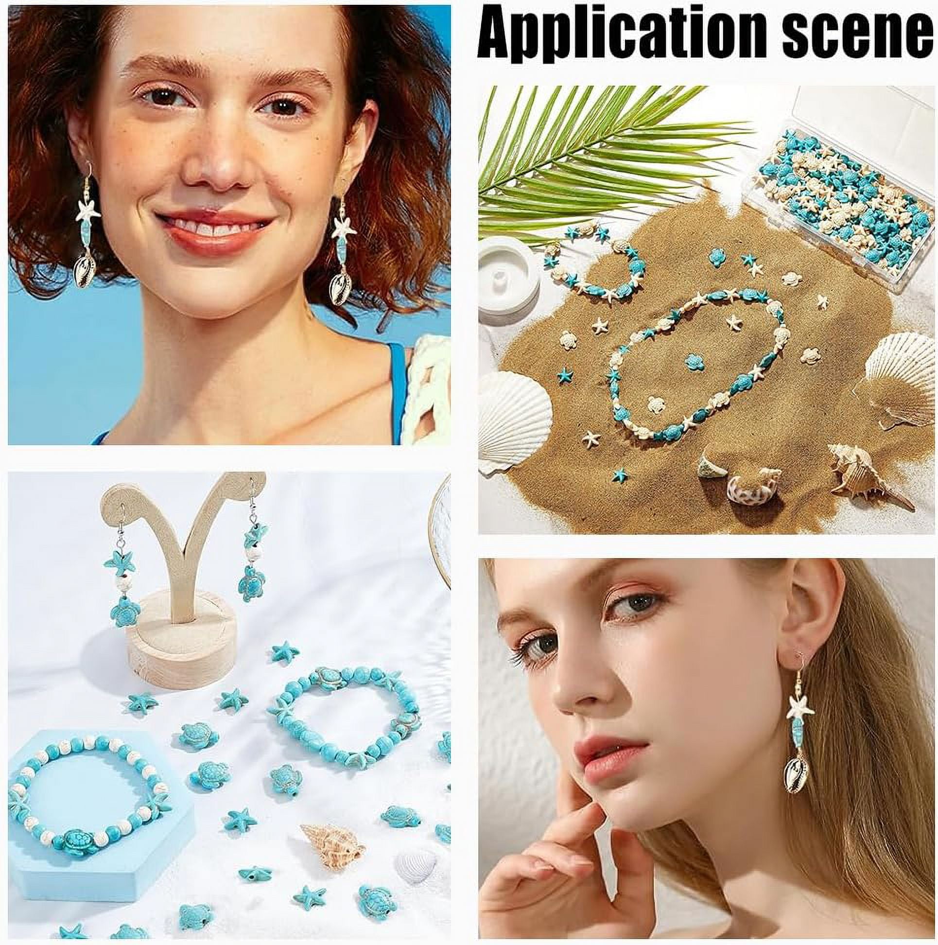 218 Pcs Turquoise Beads & Charms - Sea Turtle, Starfish, Ocean Animal Beads For DIY Jewelry Making, Bracelet & Necklace Supplies