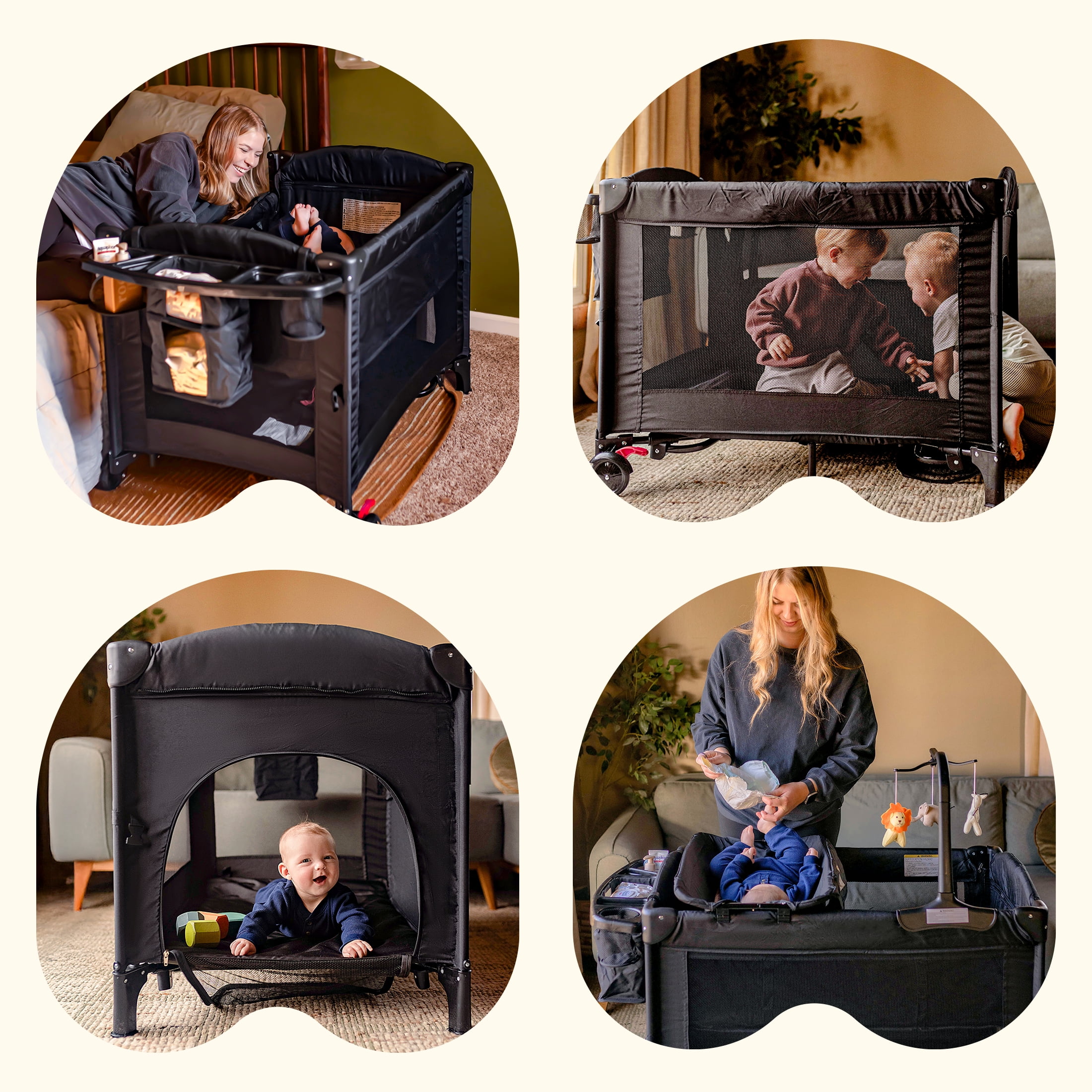 HARPPA 5 in 1 Portable Playard and Bassinet Bedside Sleeper for Newborn to Toddler, Unisex, Black