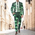 thumbnail image 2 of Hwmodou Airport Outfits For Men 2024 Mens St Pat Day Suit 2PCS Suit Four Leaf Gold All Print Suit Pants Suit Top And Bottom 2PCS Suit Party Holiday Outfit For Man, 2 of 6