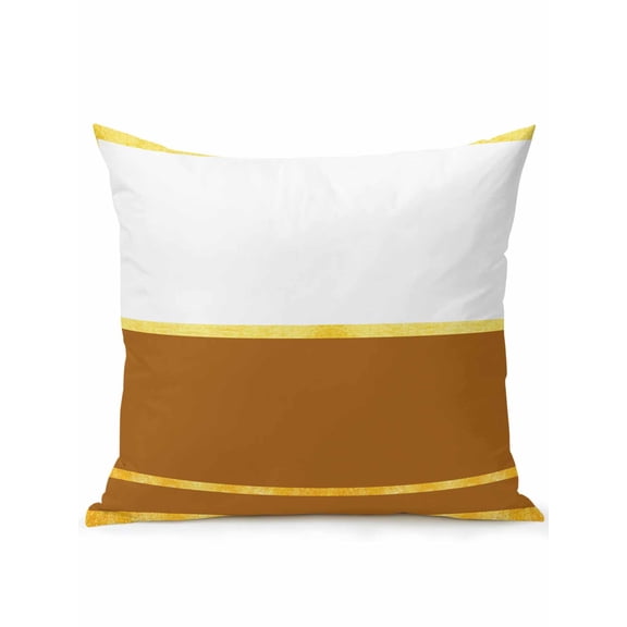 1 Pack Outdoor Throw Pillow, Modern Brown Gold Waterproof Pillow with Insert Included, Minimalist Geometric Yellow Striped Decorative Accent Cushion Sofa Pillows for Patio Porch, 18 x 18 In