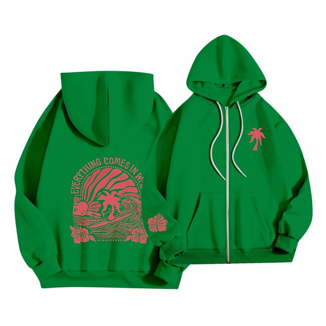 Sudadera con capucha Gotyou Pink Palm Puff para mujer gran tamaño gráfica rosa Verde XL 2024