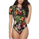 thumbnail image 1 of Fotbe Watercolor Tropical Flowers Body de Mujer con Cuello Redondo y Mangas Cortas, Sin Mangas Ajustado, Suave, Cómodo y Básico-Large, 1 of 7