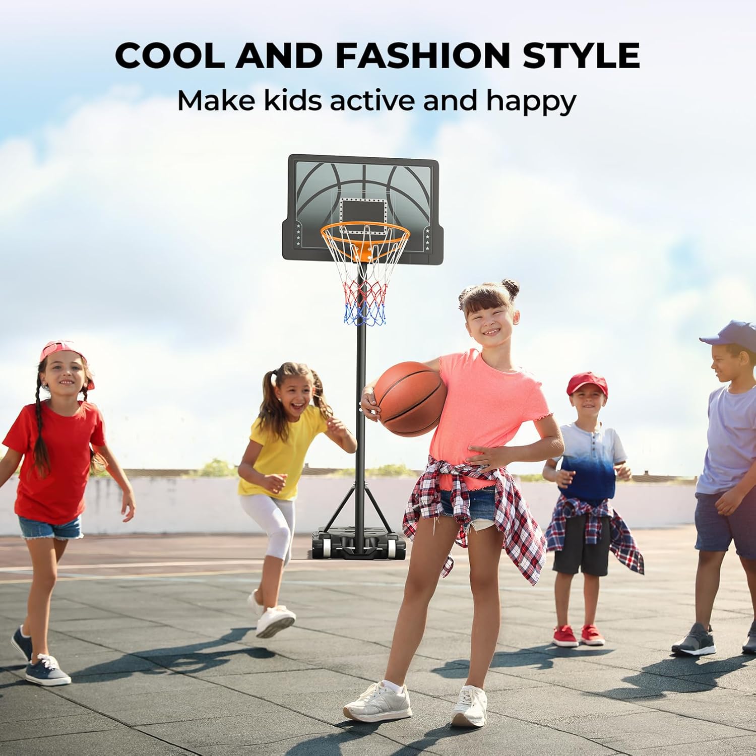 Kids Basketball Hoop, 3.6-7 FT Height Easy Adjustable, Portable Basketball Hoop Outdoor Indoor for Kids/Teens/Youth, 30" Backboard