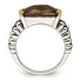 thumbnail image 2 of 14K Two-Tone Gold Ring Band Gemstone Yellow Smoky Quartz Cushion Brown, 2 of 5