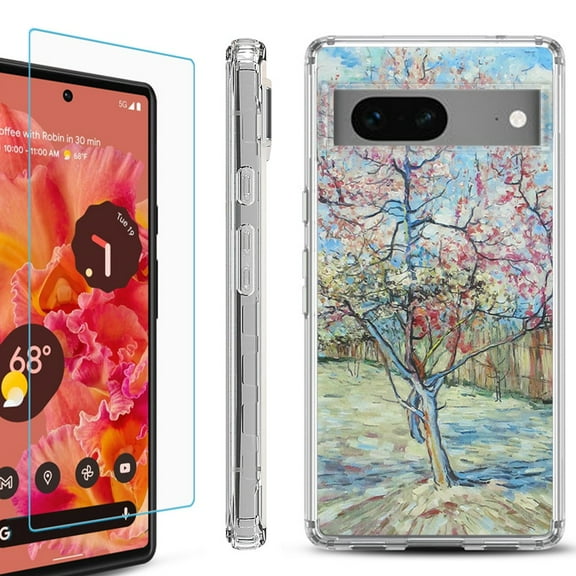 OneToughShield ® for Google Pixel 7a Shockproof Bumper Phone Case, with Tempered Glass Screen Protector - Blossom Tree