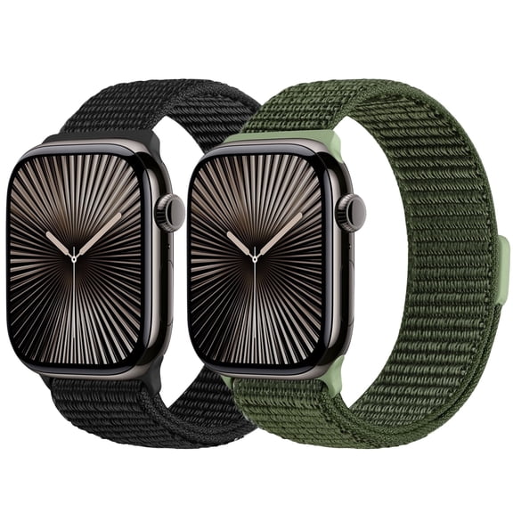 Vodtian 2 Pack Nylon Sport Bands Compatible with Apple Watch Bands 38mm 40mm 41mm 42mm 44mm 45mm 46mm 49mm Women Men, Soft Breathable Straps for iWatch Series 11/10/9/8/7/6/SE 3/Ultra 3