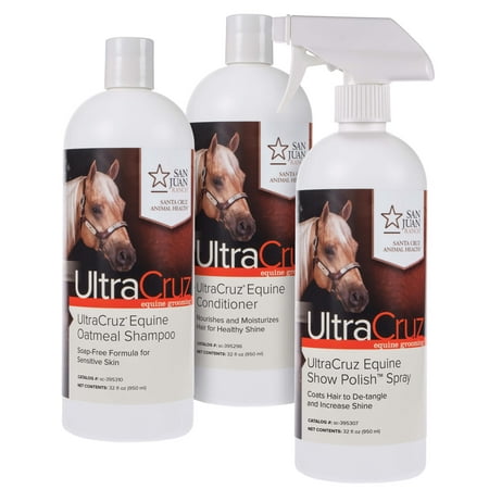UltraCruz Equine Oatmeal Horse Shampoo, Conditioner and Show Polish Polish Bundle, 32 oz Each