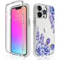 thumbnail image 1 of Compatible avec iPhone 13 Pro Max Étui (6.7 Pouces) Motif Fleur Transparent Couverture Complète 360 Pcs Dur + Silicone Souple TPU 2 en 1 Étui de Téléphone Résistante aux Rayures pour Femmes Filles-Violet Lavande, 1 of 7